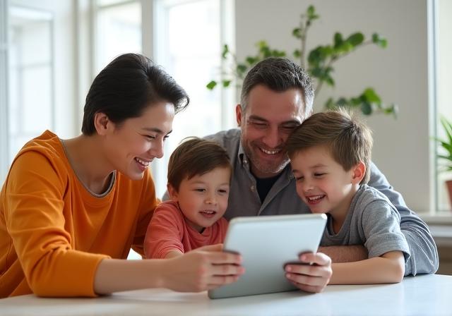 Rodzina planująca wycieczkę do parku wodnego