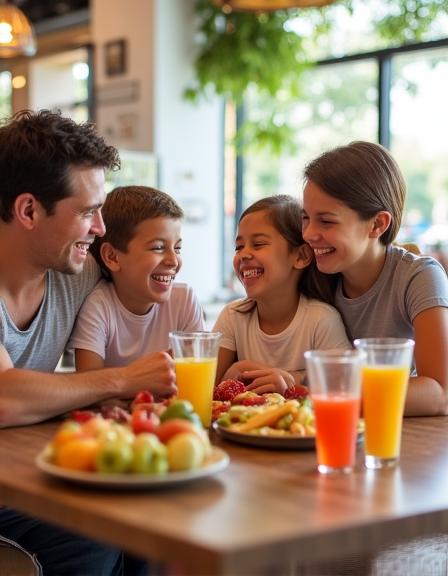 Rodzina jedząca obiad w parku wodnym